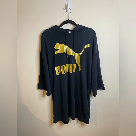 Puma | Dresses | Nwt Puma Black And Gold Glitter Glam Oversized Sweatshirt  Hooded Dress | Poshmark